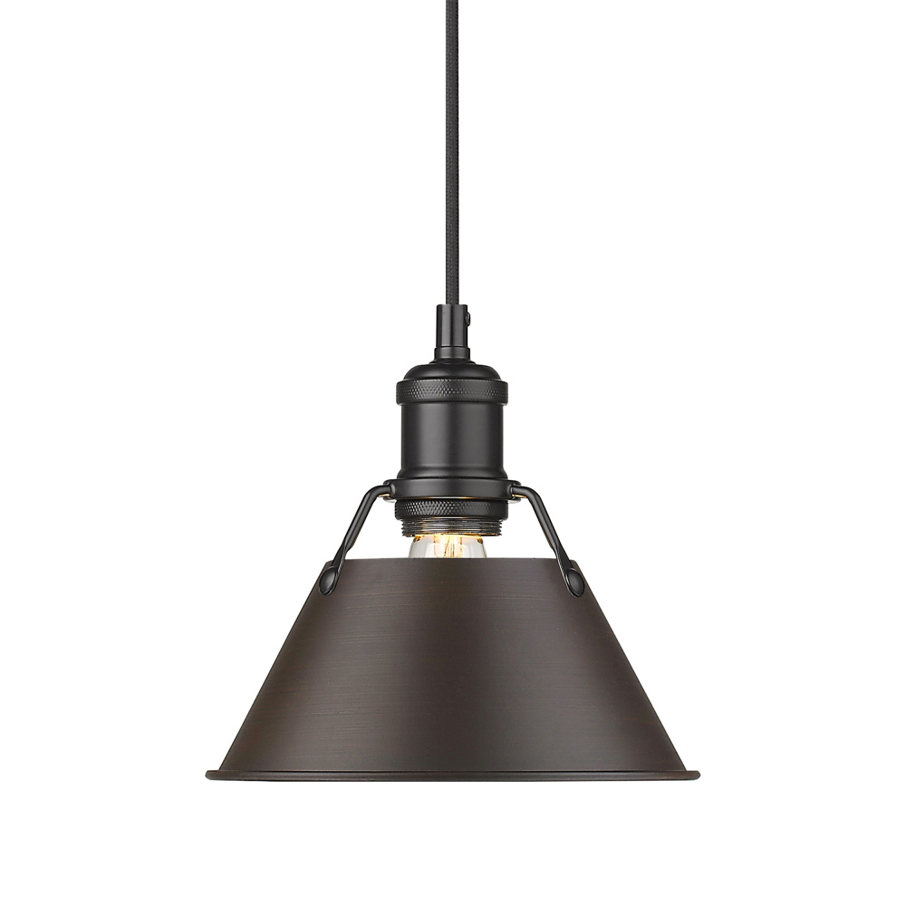 Yep by Golden Lighting Orwell 1-light 8in Pendant in Matte Black and Rubbed Bronze shade